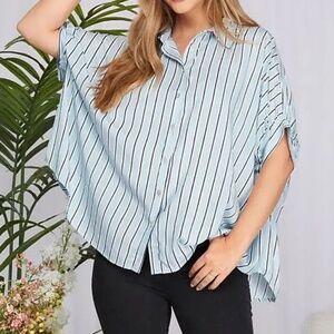 She & Sky drop shoulder stripe button down top NWT